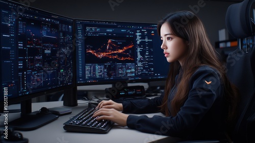 Professional Young Agent Woman Working on Computer in Modern Office