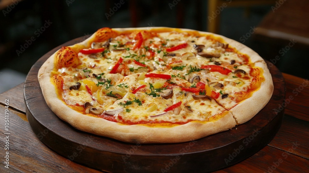 Freshly Baked Pizza in Rustic Setting Freshly Baked Pizza in Rustic Setting