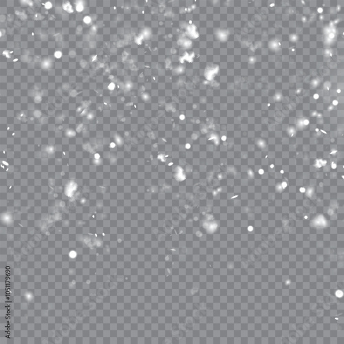 Beautiful Christmas Snowfall on Transparent Background for Holiday Designs. Vector