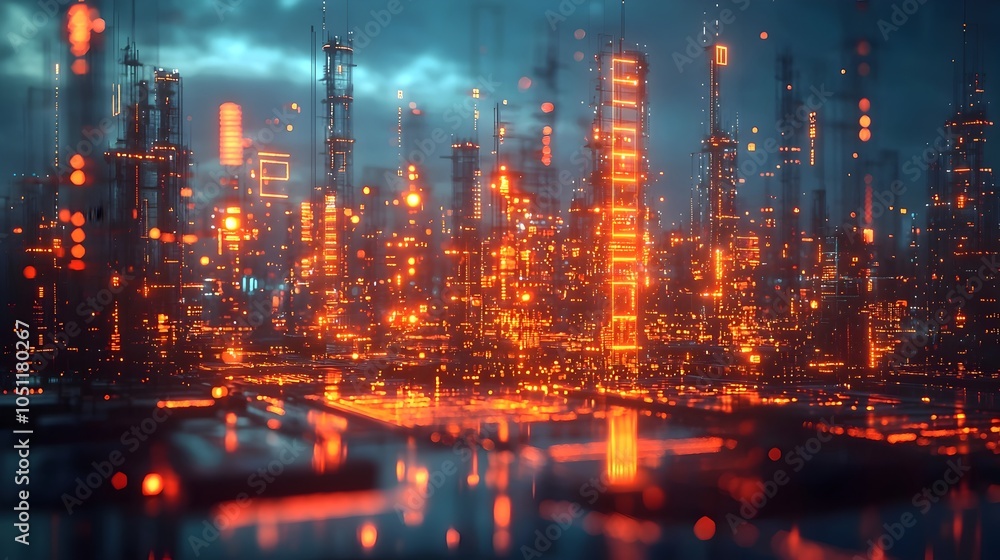 custom made wallpaper toronto digitalHolographic visualization of a sustainable eco building with integrated solar panels and wind turbines featuring a glowing digital interface