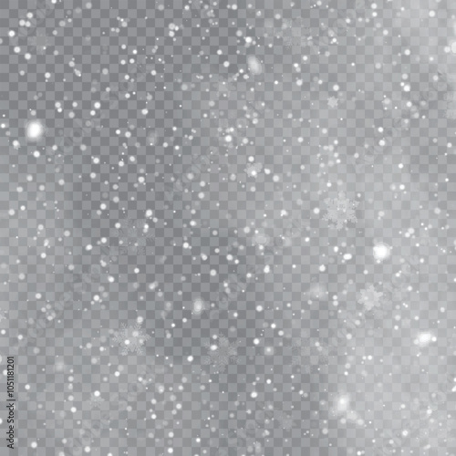 Beautiful Christmas Snowfall on Transparent Background for Holiday Designs. Vector