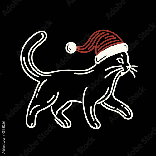 Festive Black Cat Wearing Santa Hat A Playful Holiday Companion