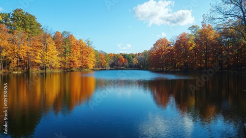 A relaxing, tree-lined lake where visitors use their phones to identify nearby fish species and monitor water quality, connecting outdoor recreation with digital environmental awareness 