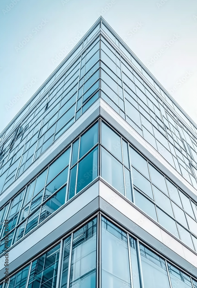 A picture of a tall building with numerous windows and a prominent clock. This image can be used to represent urban architecture, city life, time Modern Architecture detail Abstract Background A picture of a tall building with numerous windows and a prominent clock. This image can be used to represent urban architecture, city life, time Modern Architecture detail Abstract Background