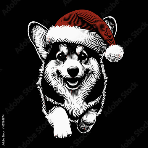 Joyful Corgi Dog Spreading Holiday Cheer in a Festive Santa Hat Illustration