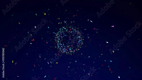 Brightly Colored Confetti Falling in Slow Motion on a Dark Background