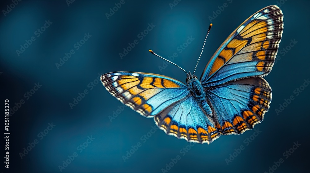 Naklejka premium Close-up photo of blue butterfly. Perfect for designs about nature, beauty, and freedom.