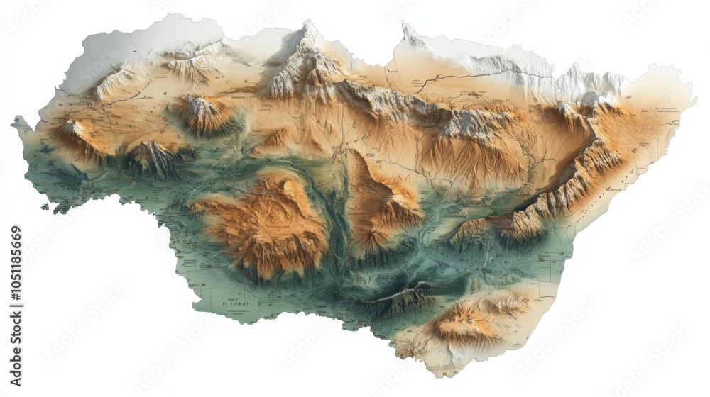 Fototapeta premium Journey through majestic peaks, an illustrated map of a breathtaking mountain range