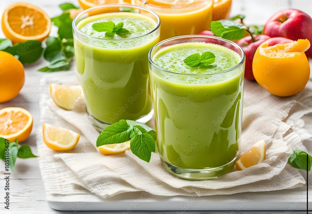 Fresh Green Smoothie with Mint and Citrus Fruits Fresh Green Smoothie with Mint and Citrus Fruits