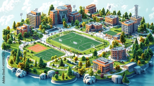 University Campus Aerial View with Green Spaces and Buildings