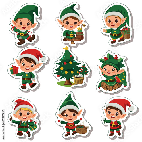 Cartoon Elf Workshop Die Cut Vinyl Vector Collection