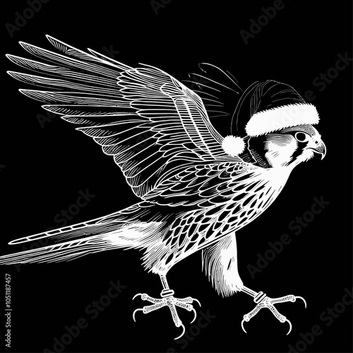 Majestic Falcon in a Festive Santa Hat A Unique Celebration of Nature's Wonders