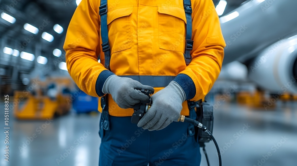 Close up view of an engineer s hands operating the fuel pump of an aircraft with the side profile of the worker s face visible under the glow of work lights Close up view of an engineer s hands operating the fuel pump of an aircraft with the side profile of the worker s face visible under the glow of work lights