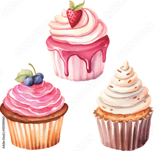 cupcakes with cream and strawberry