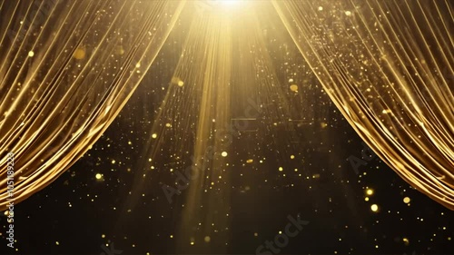 Luxury gold light streak. Golden particle, luxury awards ceremony background, gold Oscar awards stage performance. Light projectors
