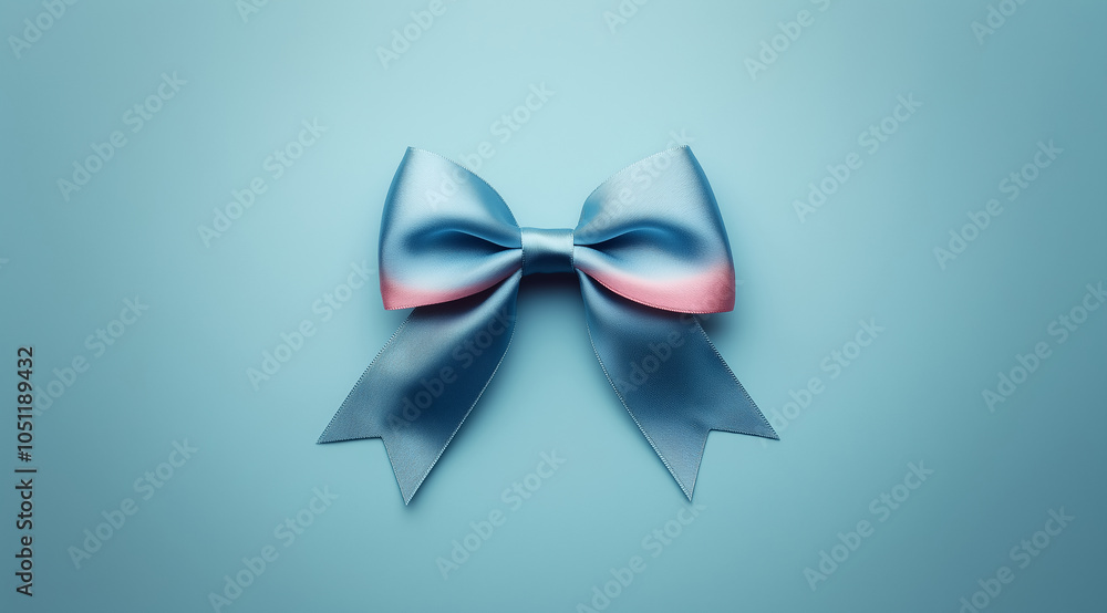 Blue bow on a blue background, created with Generative AI technology Blue bow on a blue background, created with Generative AI technology