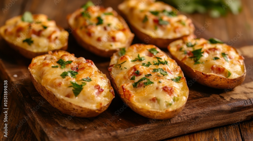 Rustic Potato Skins Close-Up Detail in Natural Lighting Rustic Potato Skins Close-Up Detail in Natural Lighting