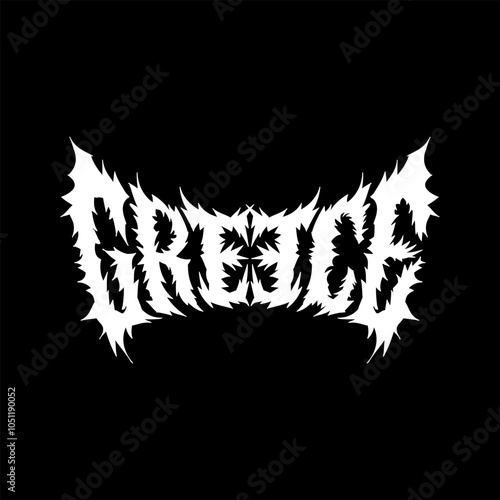 Greece word with death metal font hand drawing vector isolated on black background.