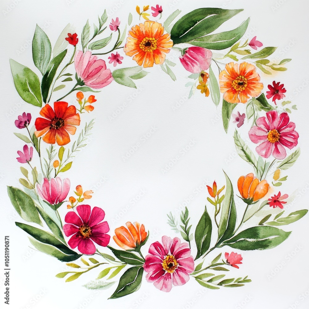 Obraz premium Vibrant floral wreath design a celebration of nature's beauty in watercolor art