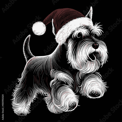 Festive Miniature Schnauzer Dog with Santa Hat Celebrating the Holidays