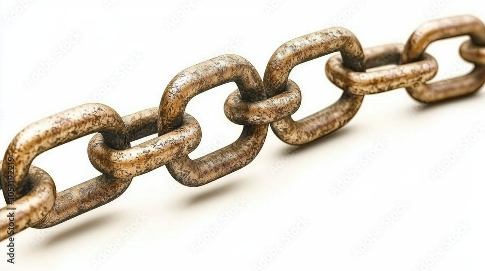 Fototapeta premium close up view of rusty metal chain, showcasing its links and texture, symbolizing strength and connection. weathered appearance adds character and depth to image