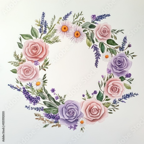 Elegant floral wreath design featuring pastel roses and lavender for home decor inspiration