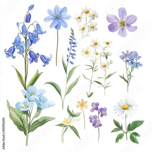 A vibrant collection of watercolor wildflowers showcasing nature's beauty and diversity in flora