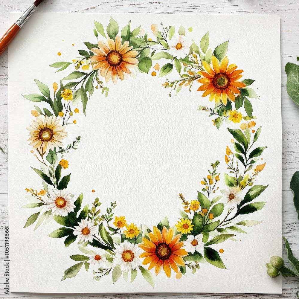 Obraz premium Vibrant floral wreath design a celebration of nature's beauty through watercolor artistry
