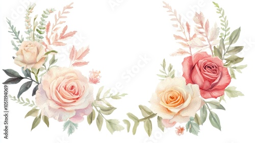Elegant floral arrangement a beautiful watercolor composition of roses and greenery for decor and design