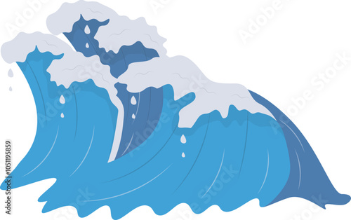 Summer Ocean Waves with Flat Cartoon Design Style. Vector Illustration.