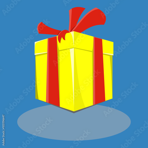 Yellow Gift box icon. Gifts and presents for holiday celebration, birthday celebration, special give away pack Isolated birthday or anniversary box with wrapping paper and ribbon bow