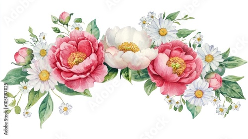 Wallpaper Mural A beautiful floral arrangement of peonies and daisies for nature lovers and decor enthusiasts Torontodigital.ca