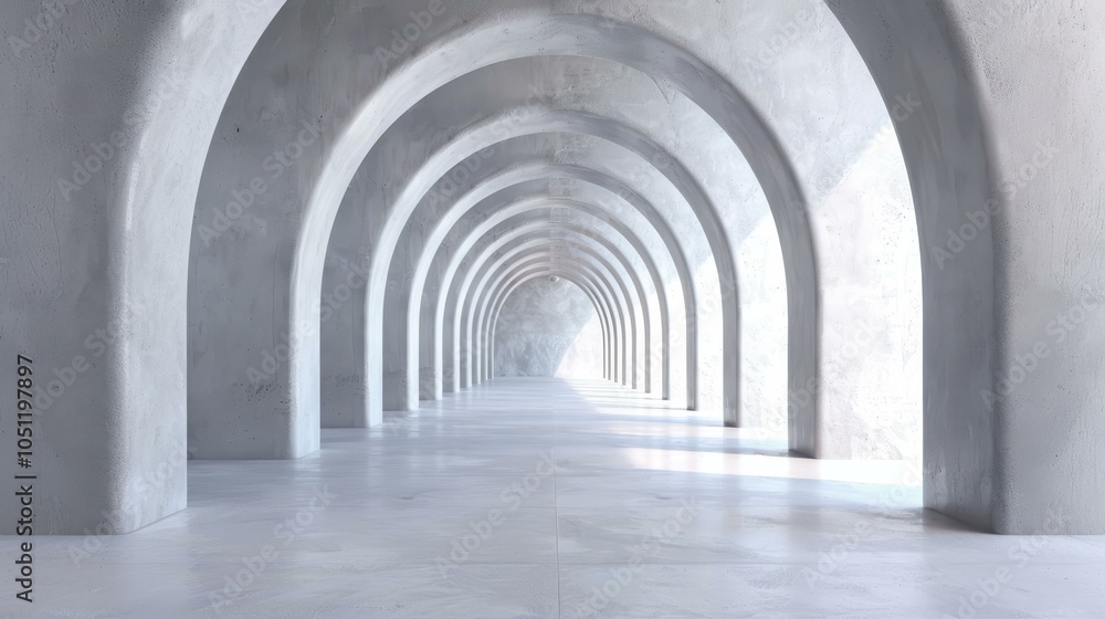 Fototapeta premium A bright, white gallery interior featuring smooth arches and a dedicated wall space for your art display.