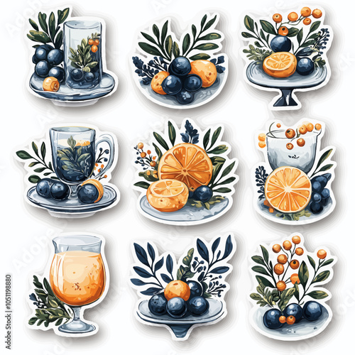 New Year's Eve Dinner Icons: Die Cut Vinyl Vector Collection