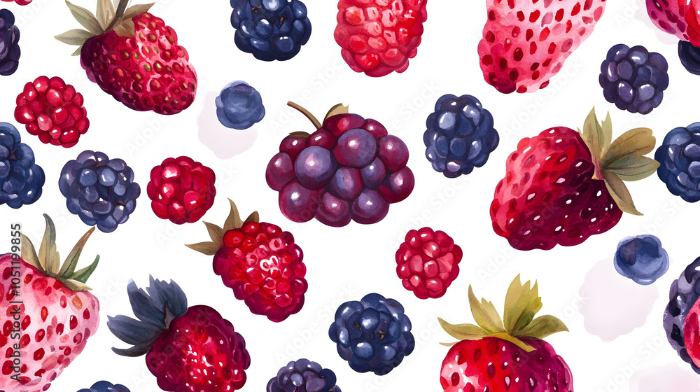 Berry pattern with fresh fruits on a vibrant background Berry pattern with fresh fruits on a vibrant background
