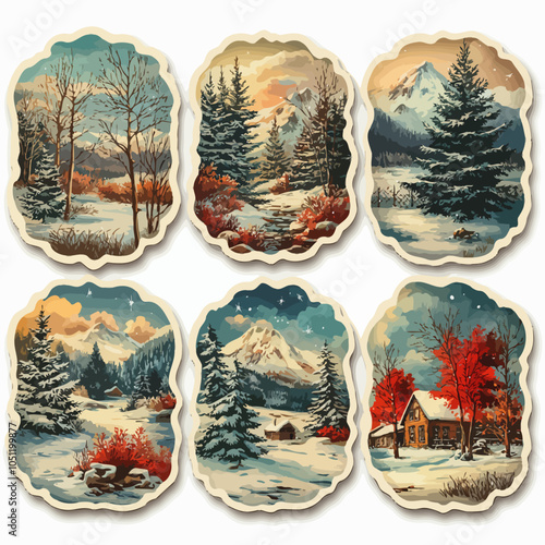 Retro Winter Scenes, Die Cut Vinyl Collection