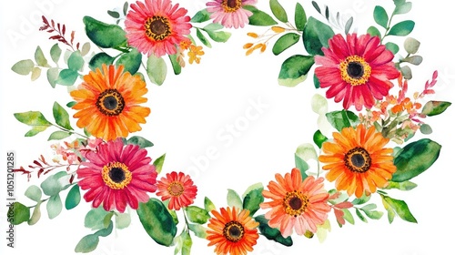 Vibrant floral wreath with colorful flowers and greenery for decorative purposes