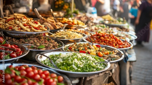 Vibrant Eastern Food Market with Creative Plating