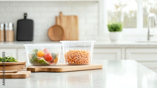 Wallpaper Mural Transparent storage containers with colorful vegetables and lentils, neatly arranged on a modern kitchen countertop, showcasing organization and healthy meal prep. Torontodigital.ca