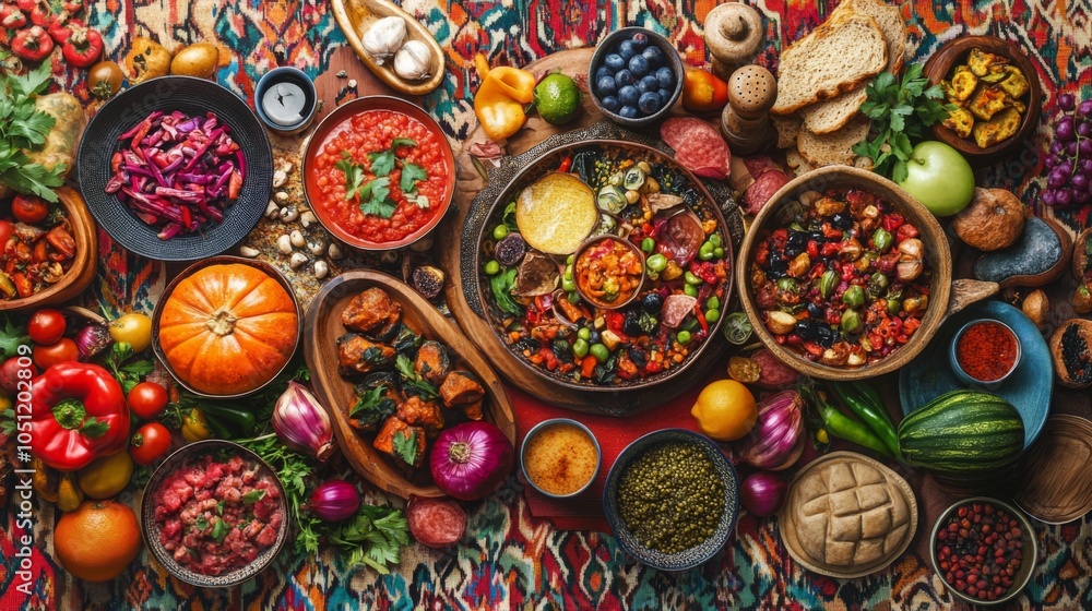 Fototapeta premium Vibrant Eastern Food Preparation in Natural Lighting