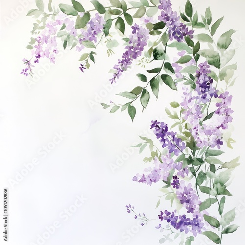 A serene watercolor composition of wisteria blooms and greenery a celebration of nature's beauty photo