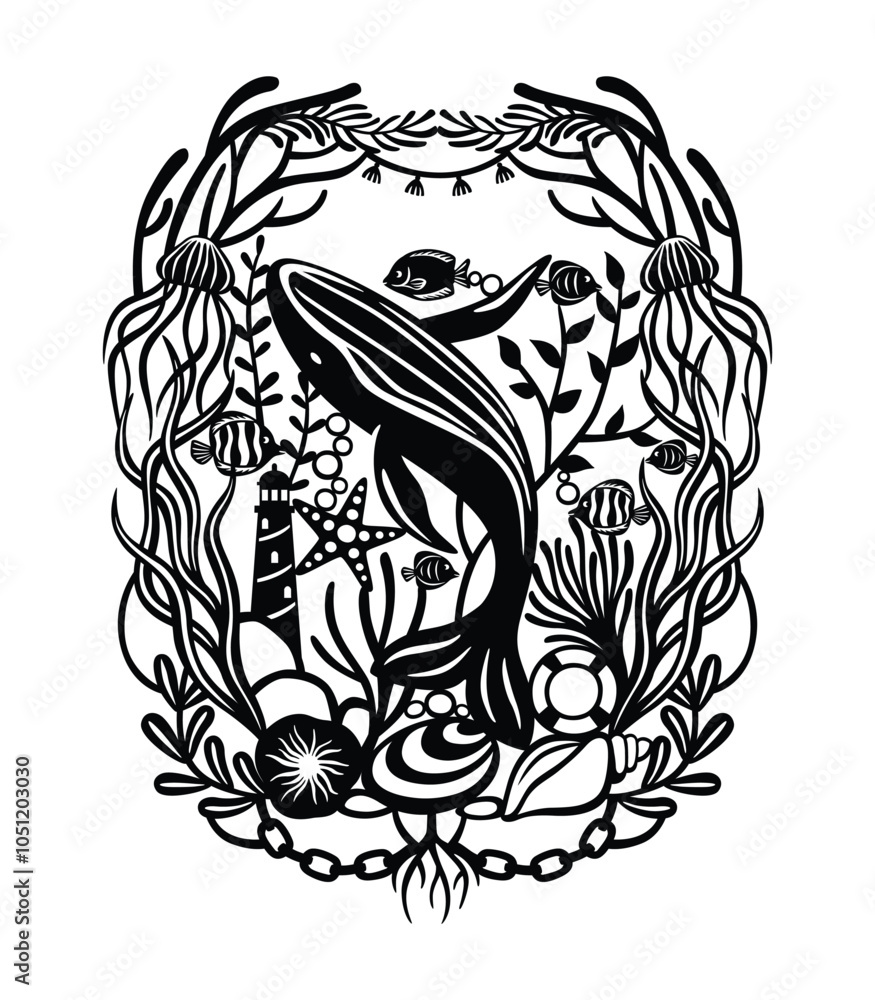 Fototapeta premium Silhouettes Cutting files nautical, seaside and ocean design