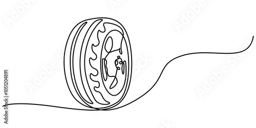 car wheels partially covered continuous one line drawing, Black and white Cartoon car tire wheels for kids This is a vector illustration for preschool and home training for parents and teachers