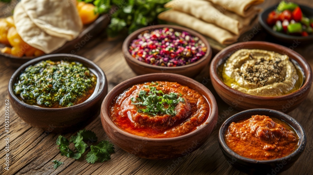 Vibrant Eastern Sauces and Dips with Fresh Ingredients Vibrant Eastern Sauces and Dips with Fresh Ingredients