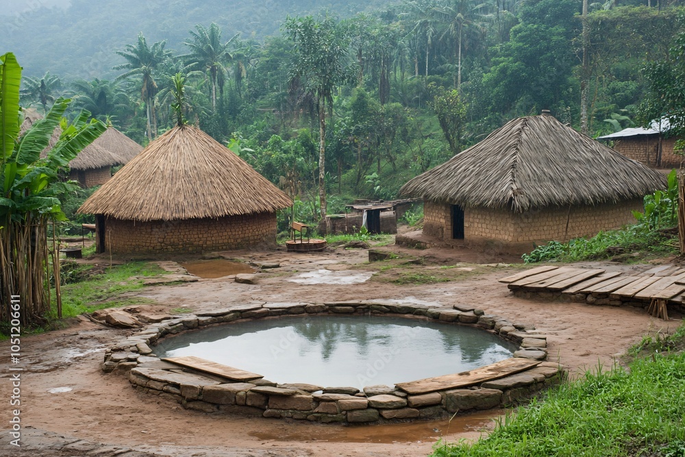 Traditional African Village with Natural Pool