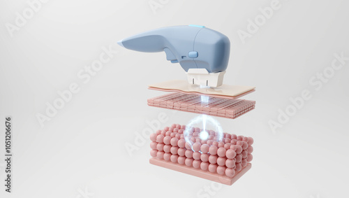 Ultherapy laser or HIFU laser targets SMAS through skin layers. 3D rendering. photo