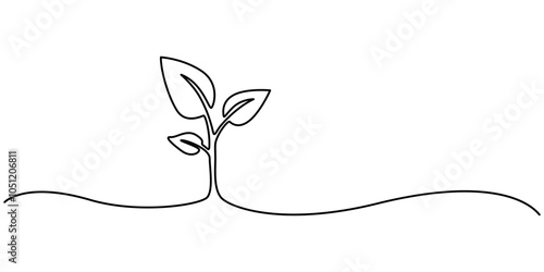 Continuous single line art drawing of plant growth processing from seed outline vector, Single line drawing of a plant, Single line drawing of a small plant, Continuous Line Drawing Of A Plant