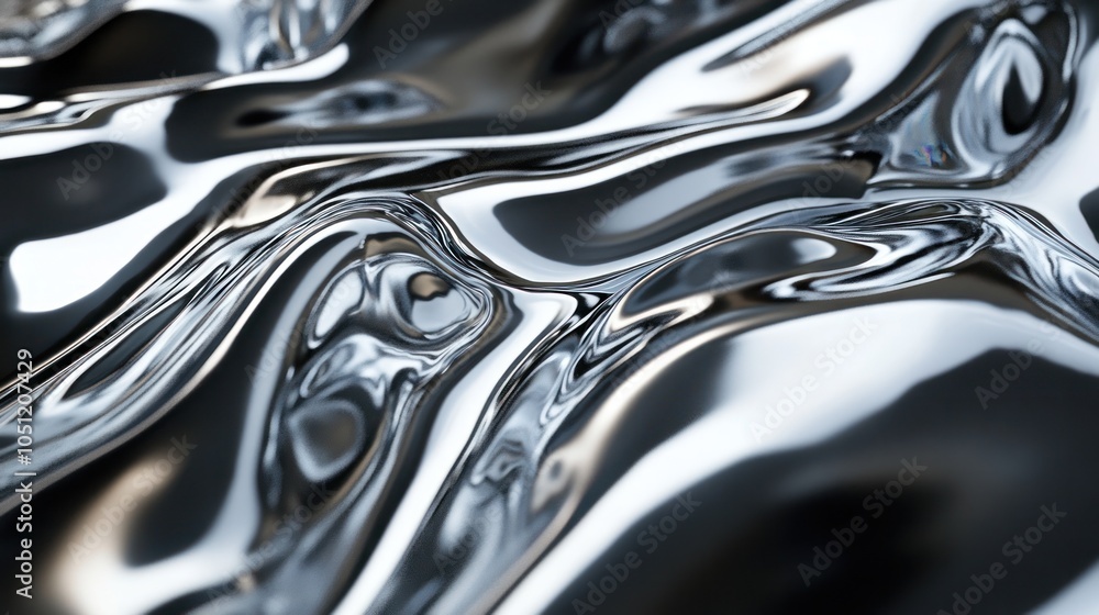 Abstract representation of a liquid metallic texture in elegant silver-gray tones, Abstract representation of a liquid metallic texture in elegant silver-gray tones,