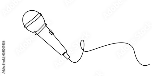 one line drawing wired microphone vector illustration minimalist design, wired microphone continuous line art drawing, Continuous Line Drawing of Vector wired microphone icon thin line for web