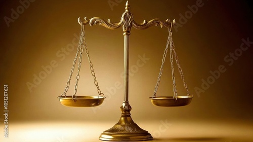 Symbolic image of a golden scale, representing justice and balance, with a warm brown background. photo